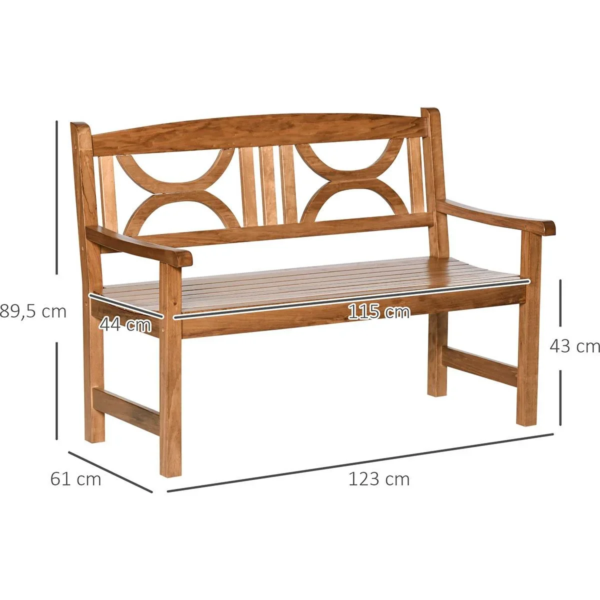 2-Sitzer Gartenbank Massivholz 123 x 61 x 89,5 cm - 2
