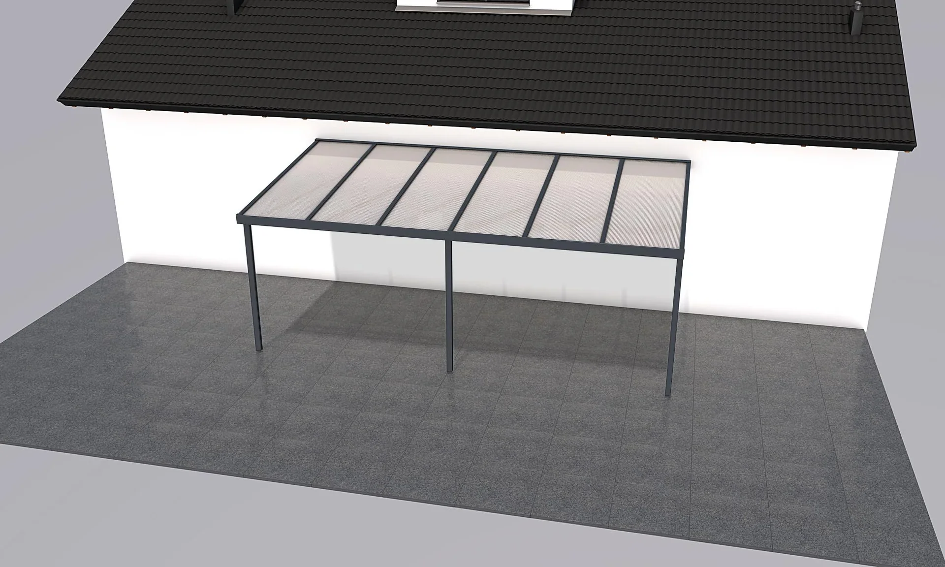 Terrassendach Premium, anthrazit, 6110 x 3060 mm - Polycarbonat Stegplatten 16 mm, weiß gestreift - 0