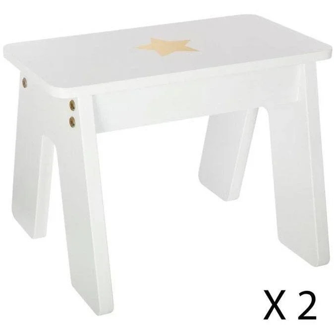 Kindertisch mit 2 Hockern - Weiß - 57x57x51 cm - 1
