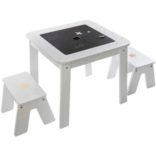 Kindertisch mit 2 Hockern - Weiß - 57x57x51 cm - 3