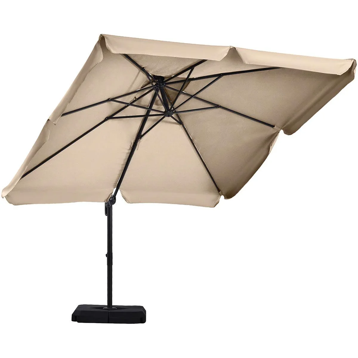 Sonnenschirm mit Sonnenschirmfuß und 4 Gewichten, Aluminium, khaki, 2,7 x 2,7 x 2,6 m - 0