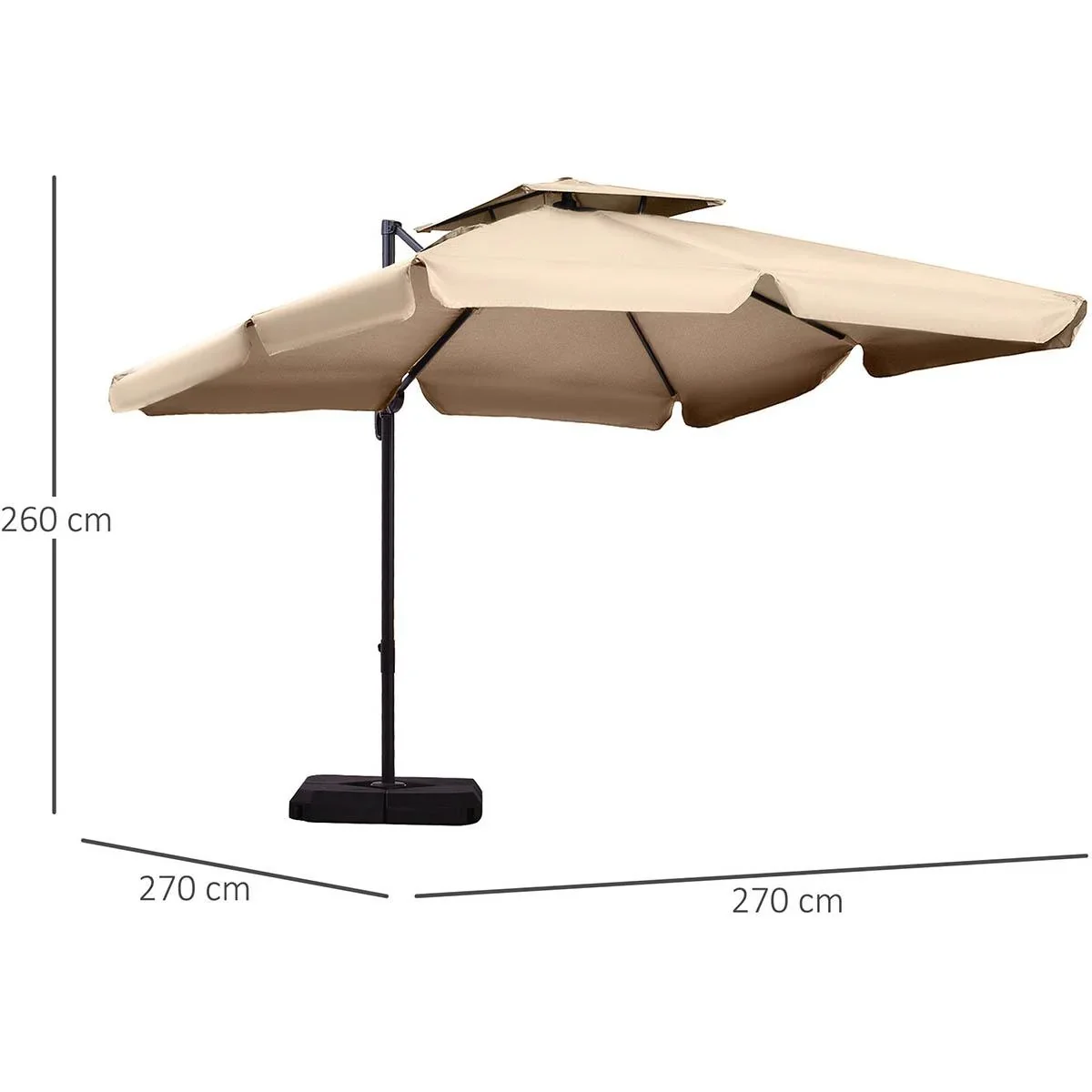 Sonnenschirm mit Sonnenschirmfuß und 4 Gewichten, Aluminium, khaki, 2,7 x 2,7 x 2,6 m - 3