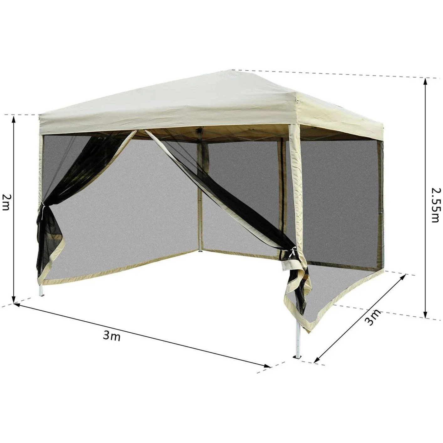 Faltpavillon Faltzelt mit Seitenwänden 3x3m Stahl Beige - 6