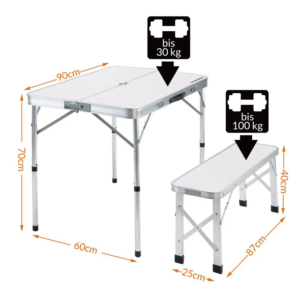 Campingbank 3 Stück weiß Aluminium klappbar - 0