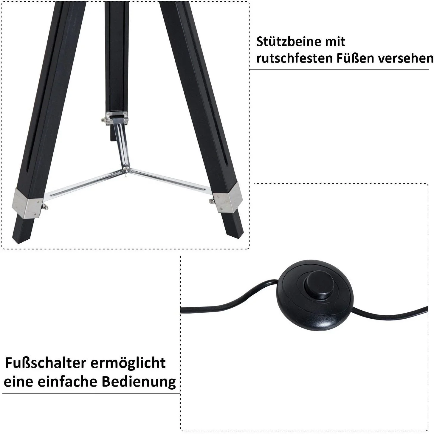 Stehlampe Dreibein Stehleuchte höhenverstellbar 108-152cm E27 Industrial Schwarz - 5