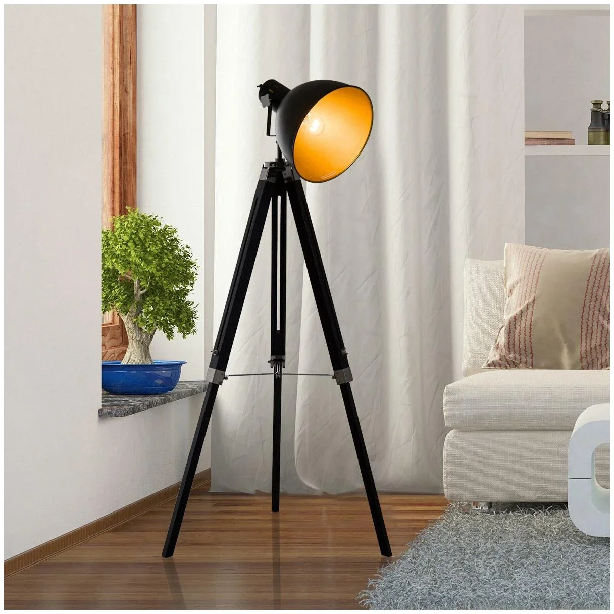 Stehlampe Dreibein Stehleuchte höhenverstellbar 108-152cm E27 Industrial Schwarz - 6
