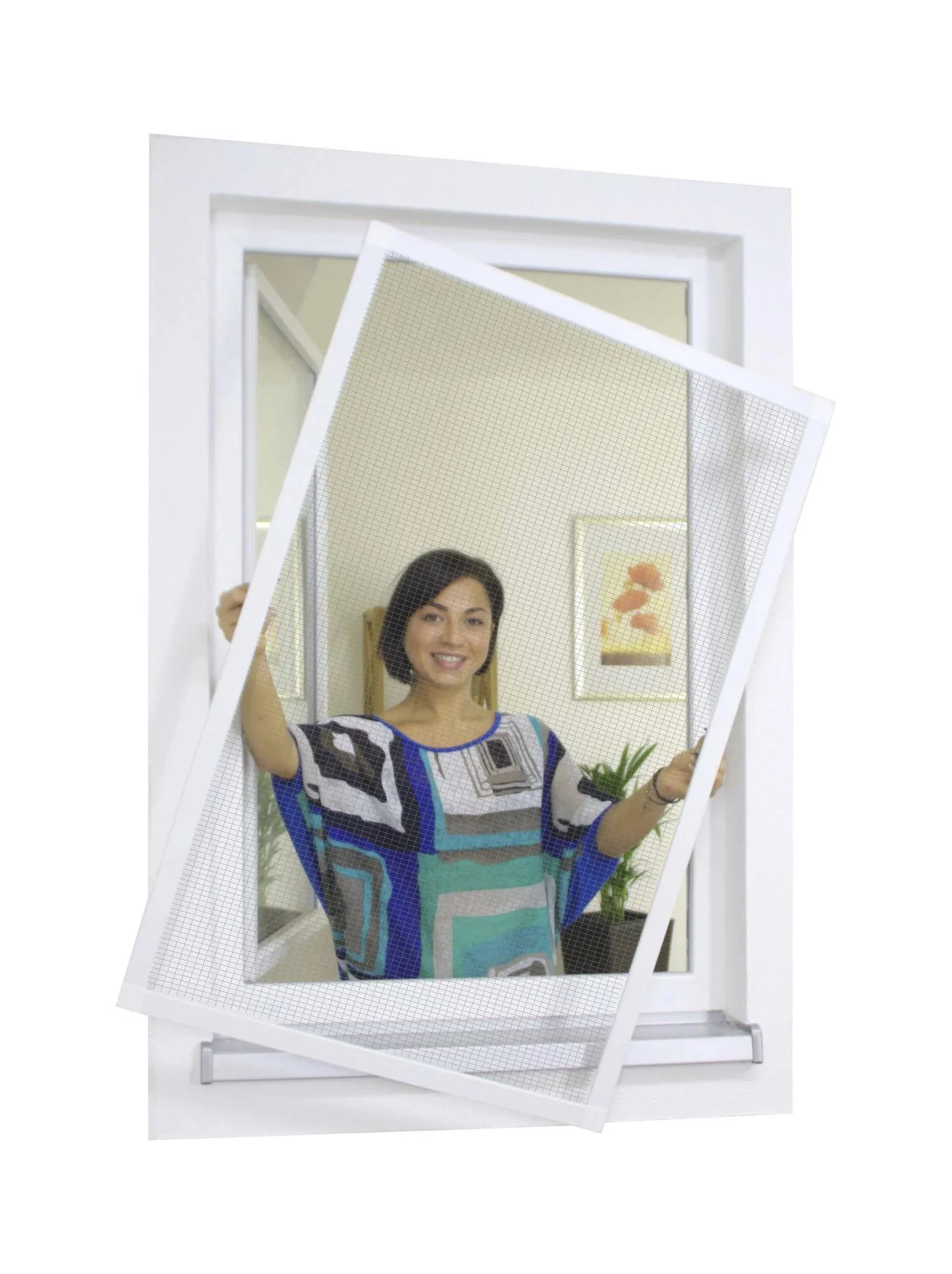 Insektenschutz-Spannrahmenset Premium für Fenster 120 x 150 cm, Farbe weiß - 0