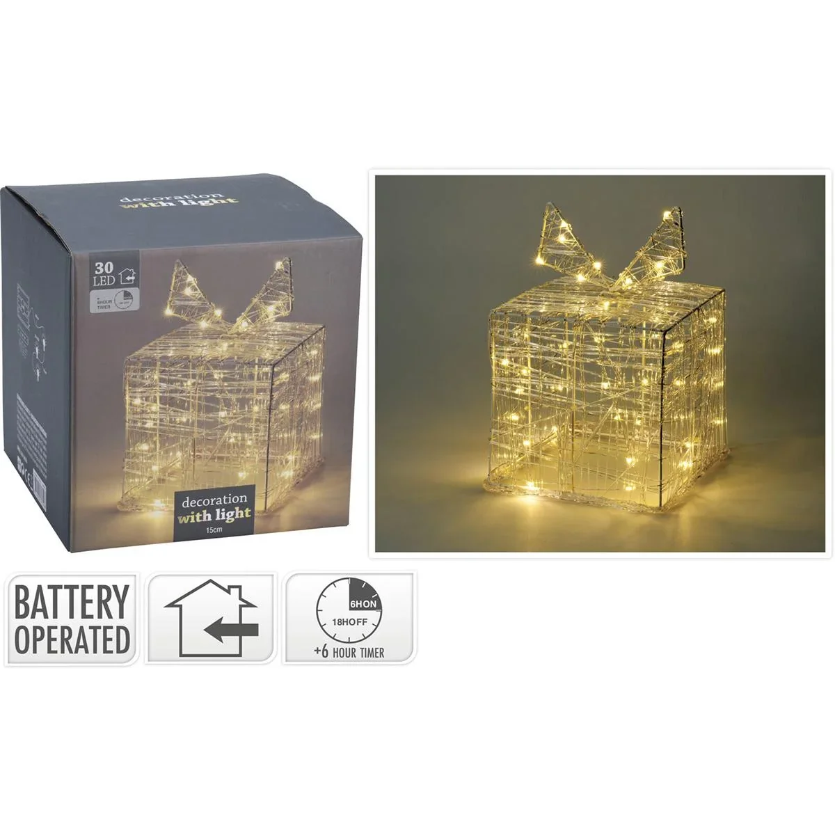 SET aus 3 beleuchteten Geschenkboxen - 30 LED - 15 cm hoch - 2
