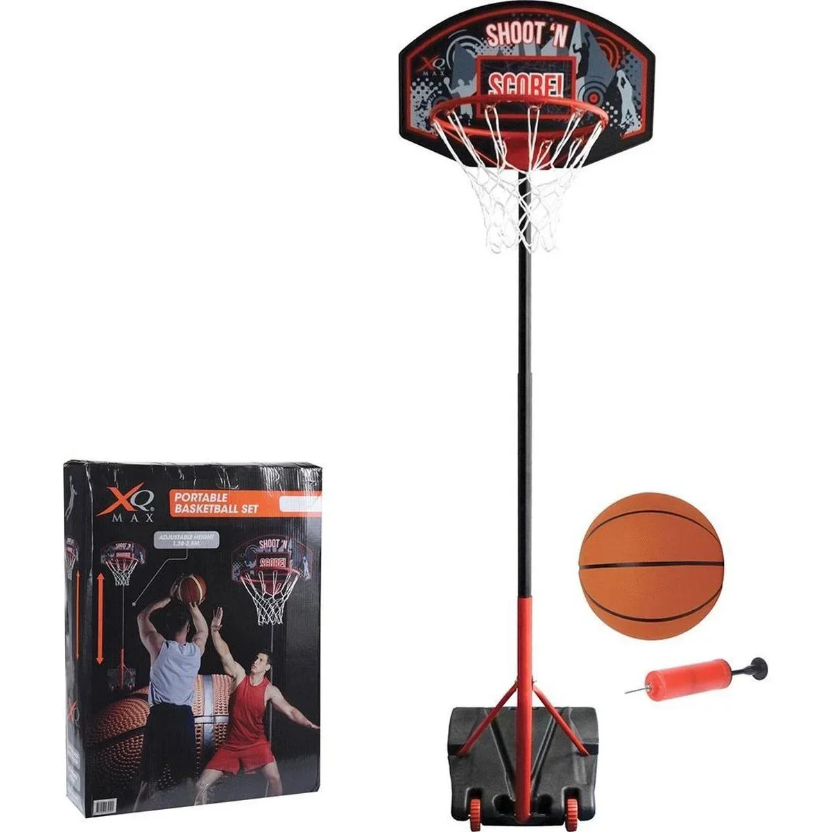XQ Max Basketball-Set - Basketball-Standard - Verstellbar von 1,38 m bis 2,5 m - Ø 45 cm - Schwarz/Orange - Metall - 0