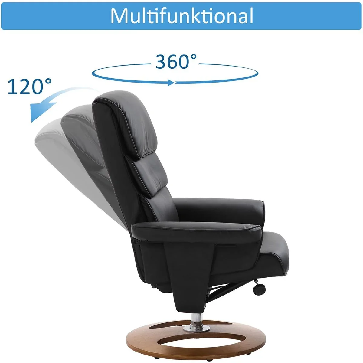 Fernsehsessel mit Hocker schwarz - 2