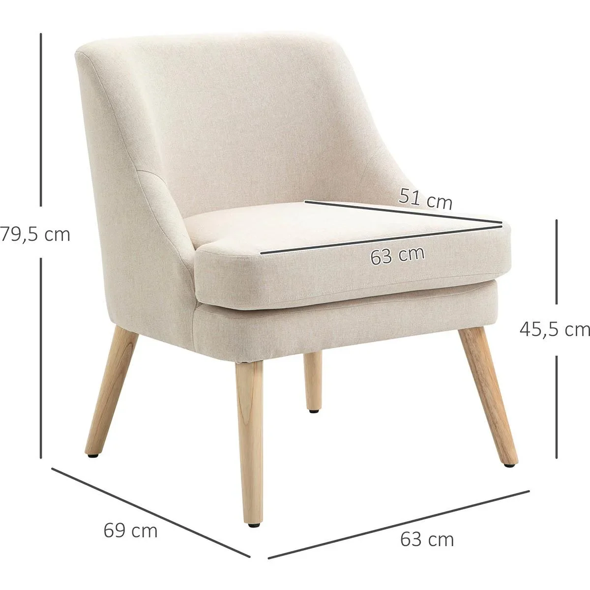 Esszimmerstuhl mit Armlehne Wohnzimmerstuhl Bürostuhl Polsterstuhl modern Leinen-Touch Holz weiß 63 x 69 x 79,5 cm - 0