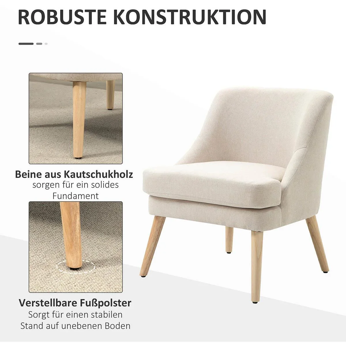 Esszimmerstuhl mit Armlehne Wohnzimmerstuhl Bürostuhl Polsterstuhl modern Leinen-Touch Holz weiß 63 x 69 x 79,5 cm - 1