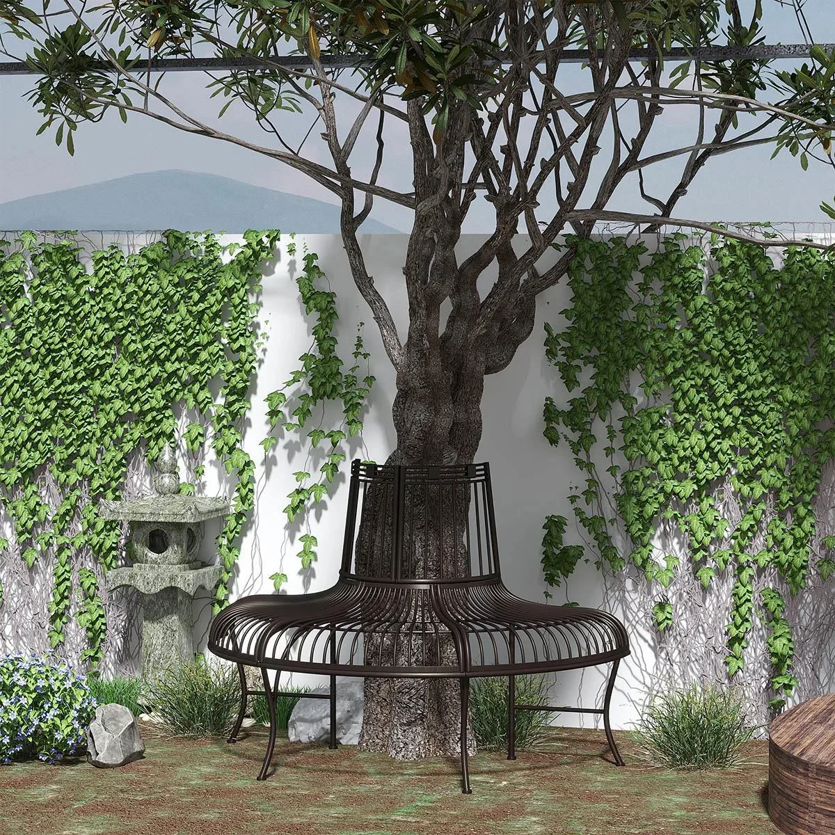 Metall-Baumbank halbrunde Gartenbank Parksitz für Ø37cm Baumstämme 135 x 70 x 85 cm - 0