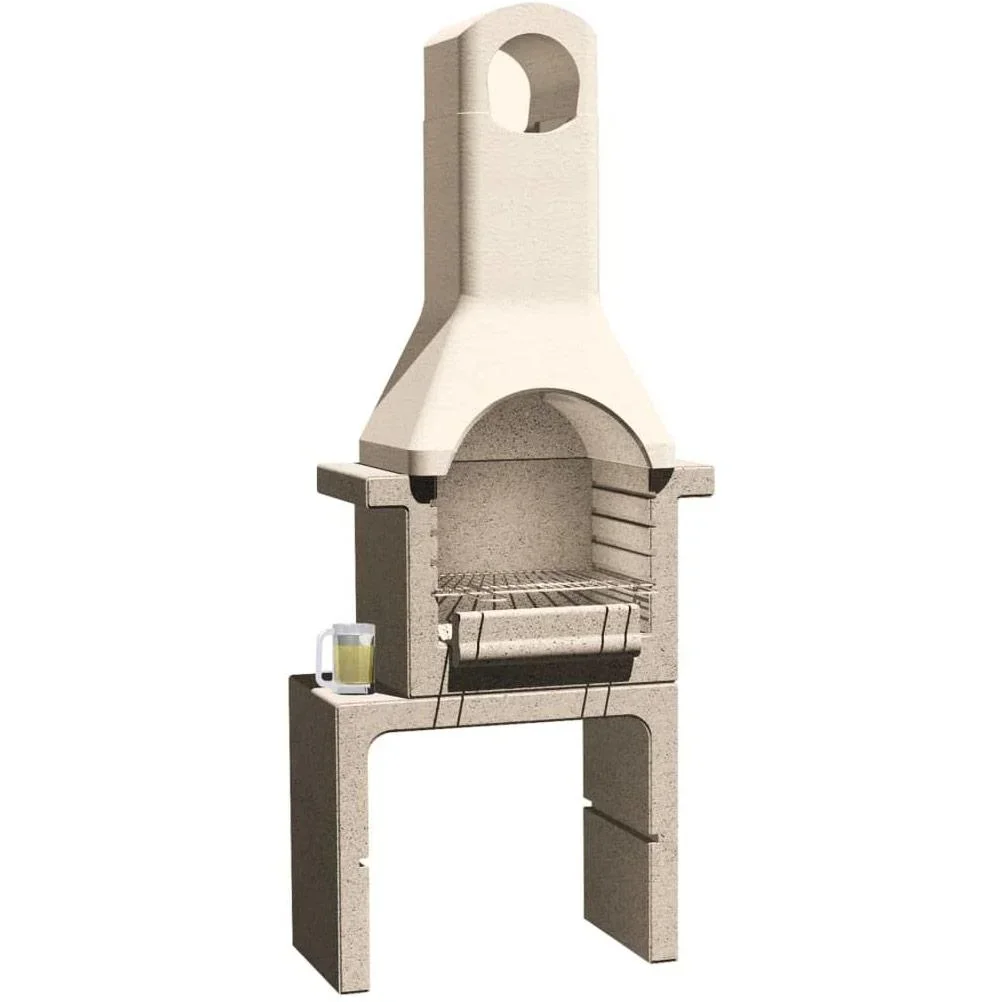 Holzkohlegrill mit Schornstein aus Beton - 0