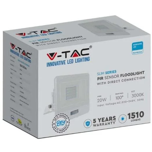 VT-128S LED-Flutlicht mit Sensor - 20 W - 1510 Lm - 3000K - Weiß - 2