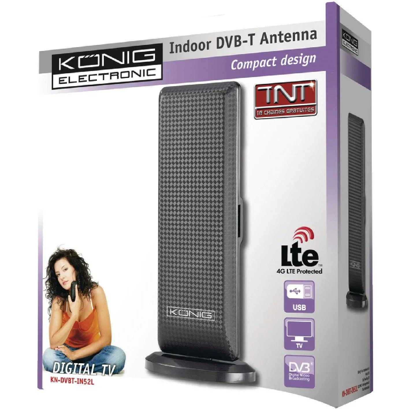 Verstärkt Innen DVB-T/T2 - DAB+ Zimmerantenne mit Verstärker 28 dB FM / VHF / UHF - 0