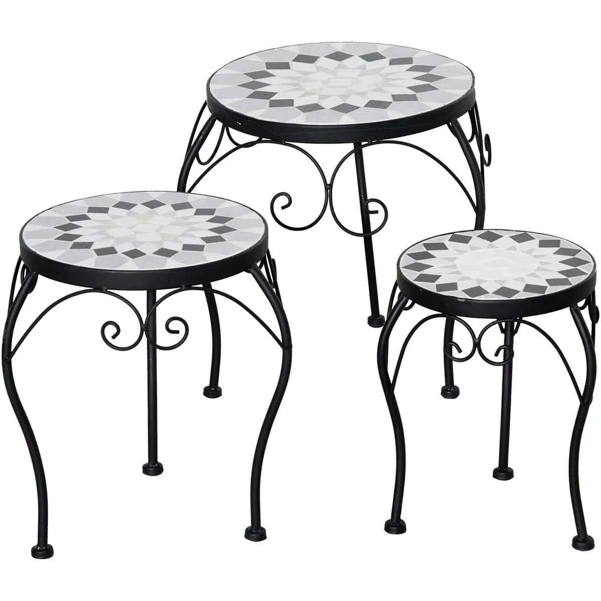 Pflanzentische Metall mit Keramikplatte Retro-Look Höhen 27, 31, 35 cm - 4