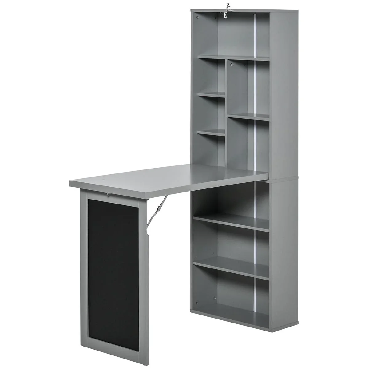 Schreibtisch klappbar mit 6 Fächer Bücherregal mit 3 Regale Computertisch Bürotisch E1 Spanplatte Metallrahmen Dunkelgra - 0