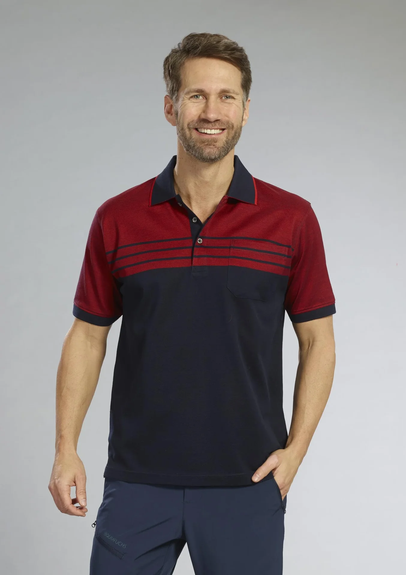Poloshirt geknöpft, Farbe marine/rot, Gr.M - 1