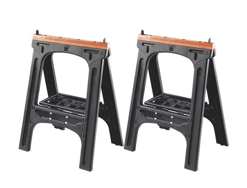 Kunststoff Allzweckbock 2er Set, Tragkraft je Bock 200 kg, orange mit perforierter Ablageplatte - 2