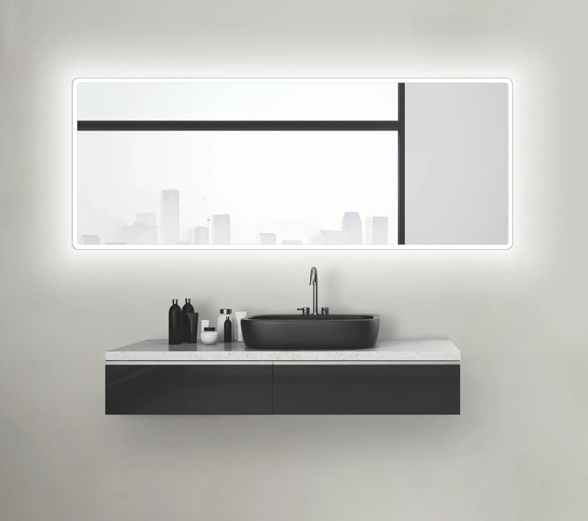 Badezimmerspiegel mit Beleuchtung, "Moon" - 180 x 70 cm - mit umlaufenden Raumlicht - Lichtfarbe neutralweiß - 2