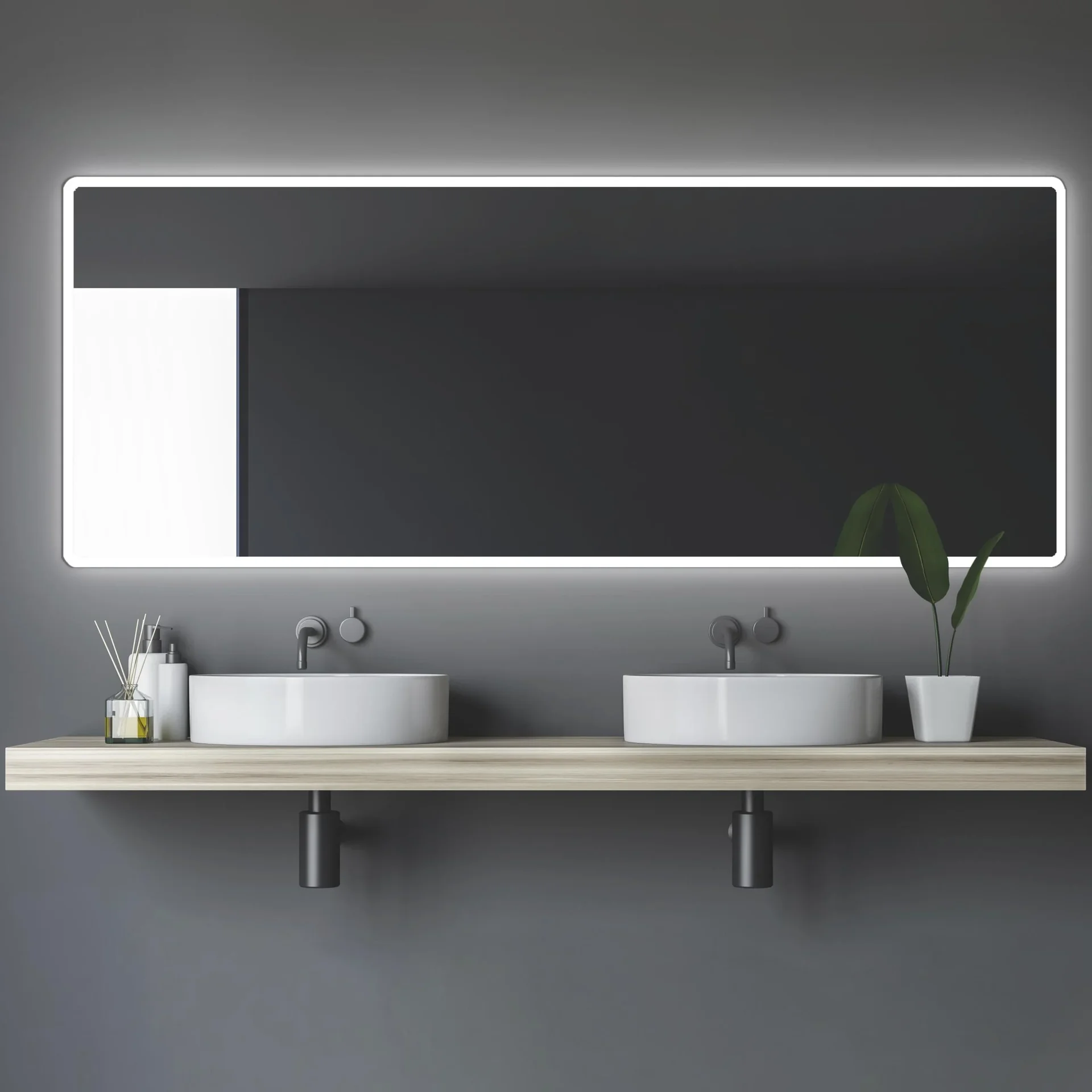 Badezimmerspiegel mit Beleuchtung, "Moon" - 180 x 70 cm - mit umlaufenden Raumlicht - Lichtfarbe neutralweiß - 4