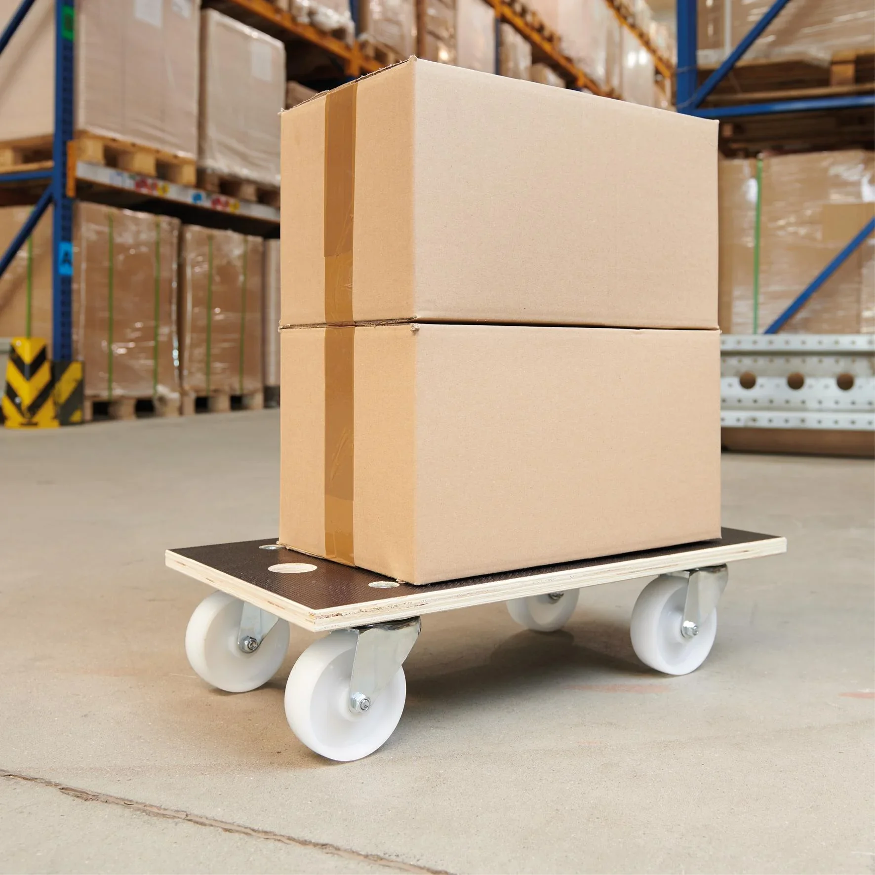 Transporthilfe MM 1111, 57,5 x 30 x 13,5 cm, harte Rollen Ø 100 mm, Rollenlager, Platte Maxigrip FSC®, Tragkraft 400 kg - 6