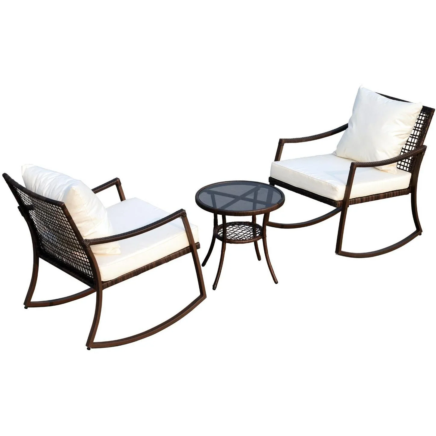 Gartengarnitur Schaukelstuhl Set 7 tlg, Rattan Braun - 2