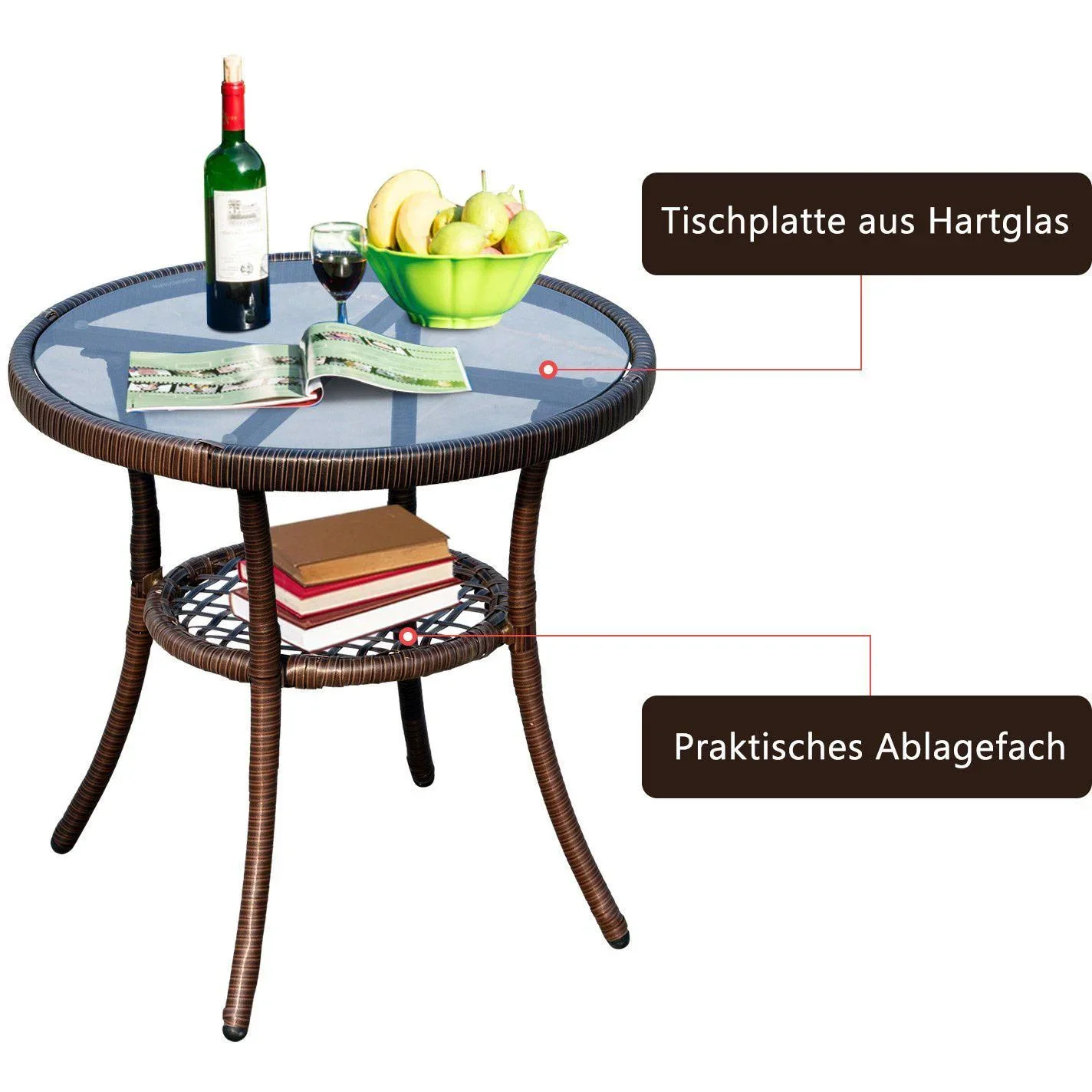 Gartengarnitur Schaukelstuhl Set 7 tlg, Rattan Braun - 3