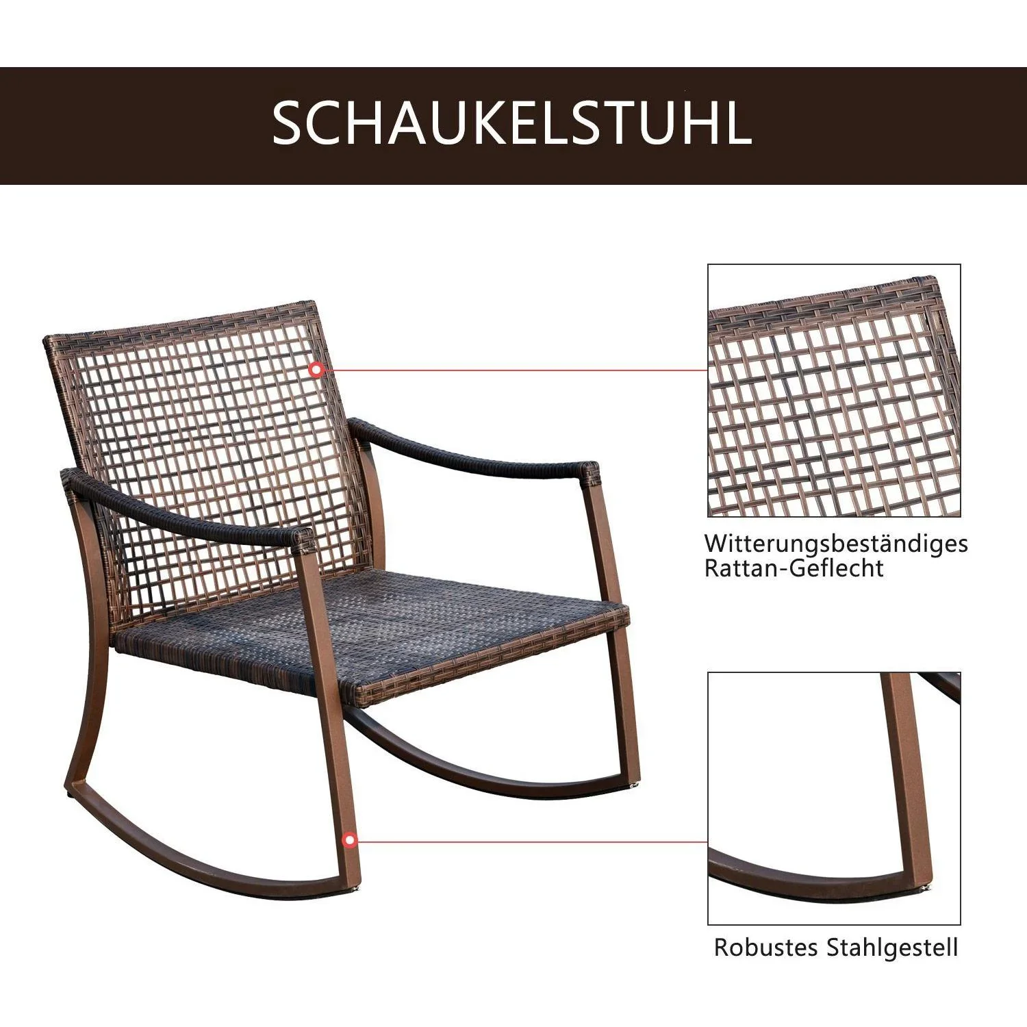 Gartengarnitur Schaukelstuhl Set 7 tlg, Rattan Braun - 6