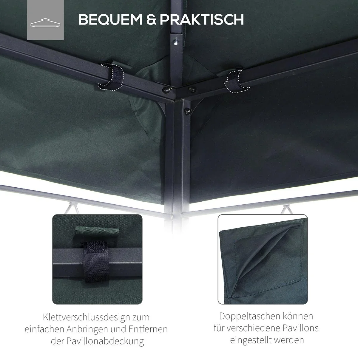 Ersatzdach Pavillondach für Metallpavillon Gartenpavillon Partyzelt Gartenzelt Polyester 3x4m Kohlegrau - 3