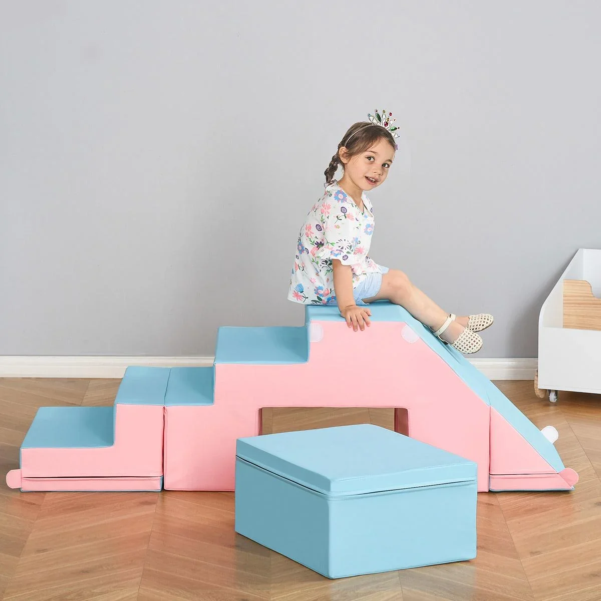 Bausteinset 2er-Set Bausteine Tisch- und Stuhlset Rutsche rekonfigurierbares Design Bauspielzeug Schaumstoffblöcke für 1 - 2