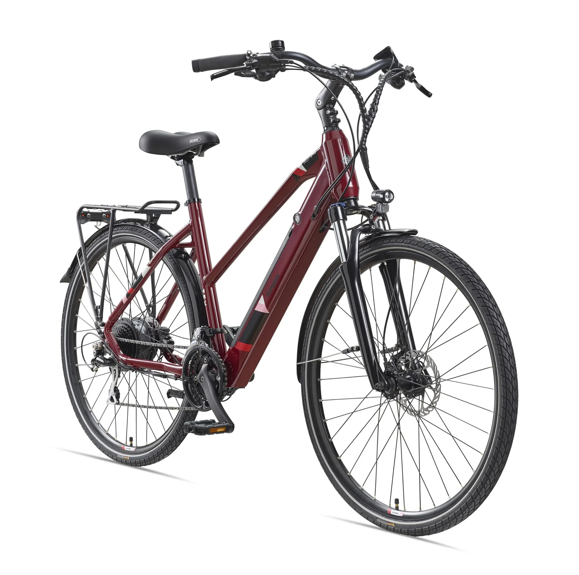 Damen Alu Trekking E-Bike, 28 Zoll, Rahmenhöhe 50 cm, 24-Gang Kettenschaltung, weinrot, XC940 Expedition, - 0