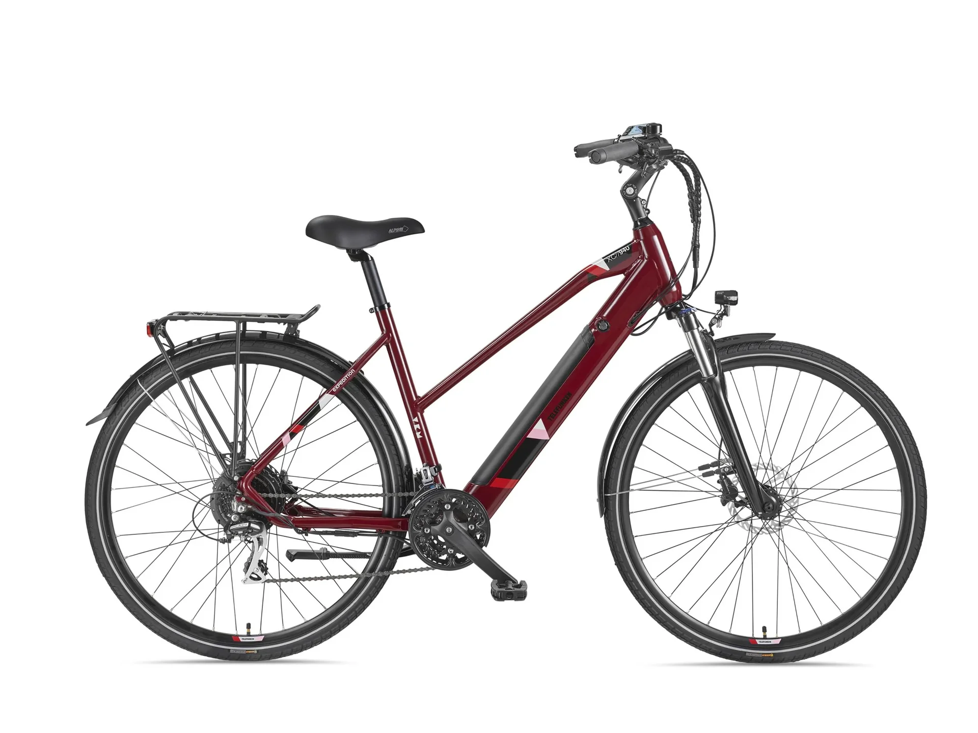 Damen Alu Trekking E-Bike, 28 Zoll, Rahmenhöhe 50 cm, 24-Gang Kettenschaltung, weinrot, XC940 Expedition, - 6