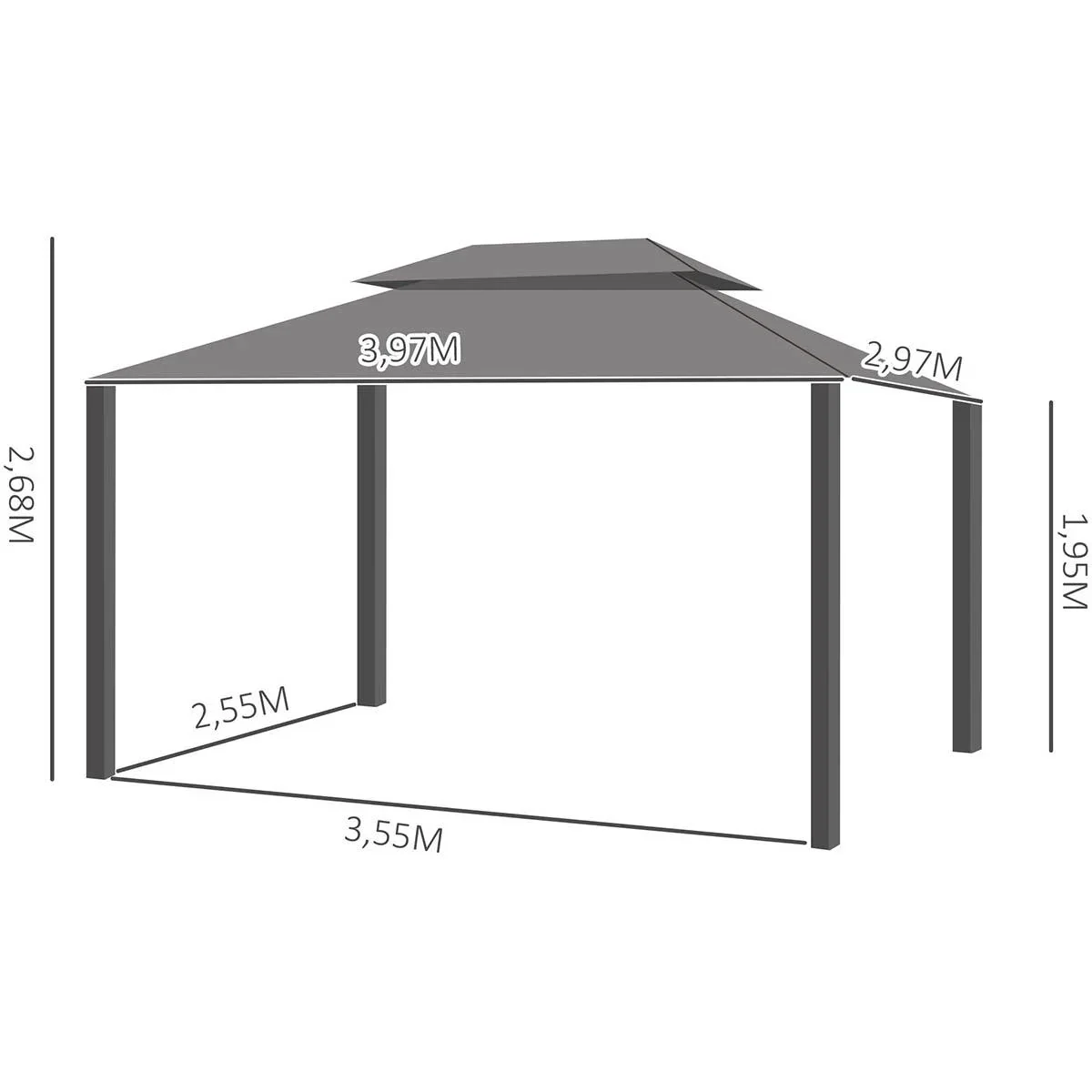Gartenpavillon - inkl. Vorhänge - Grau - 4 x 3 m - 0