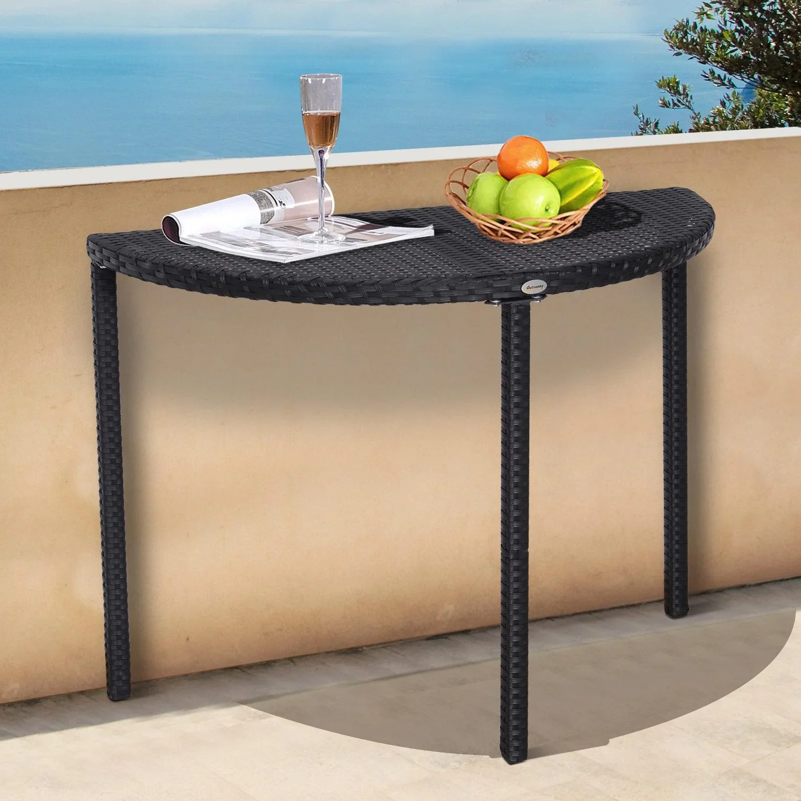 Rattan Balkontisch halbrund - 1