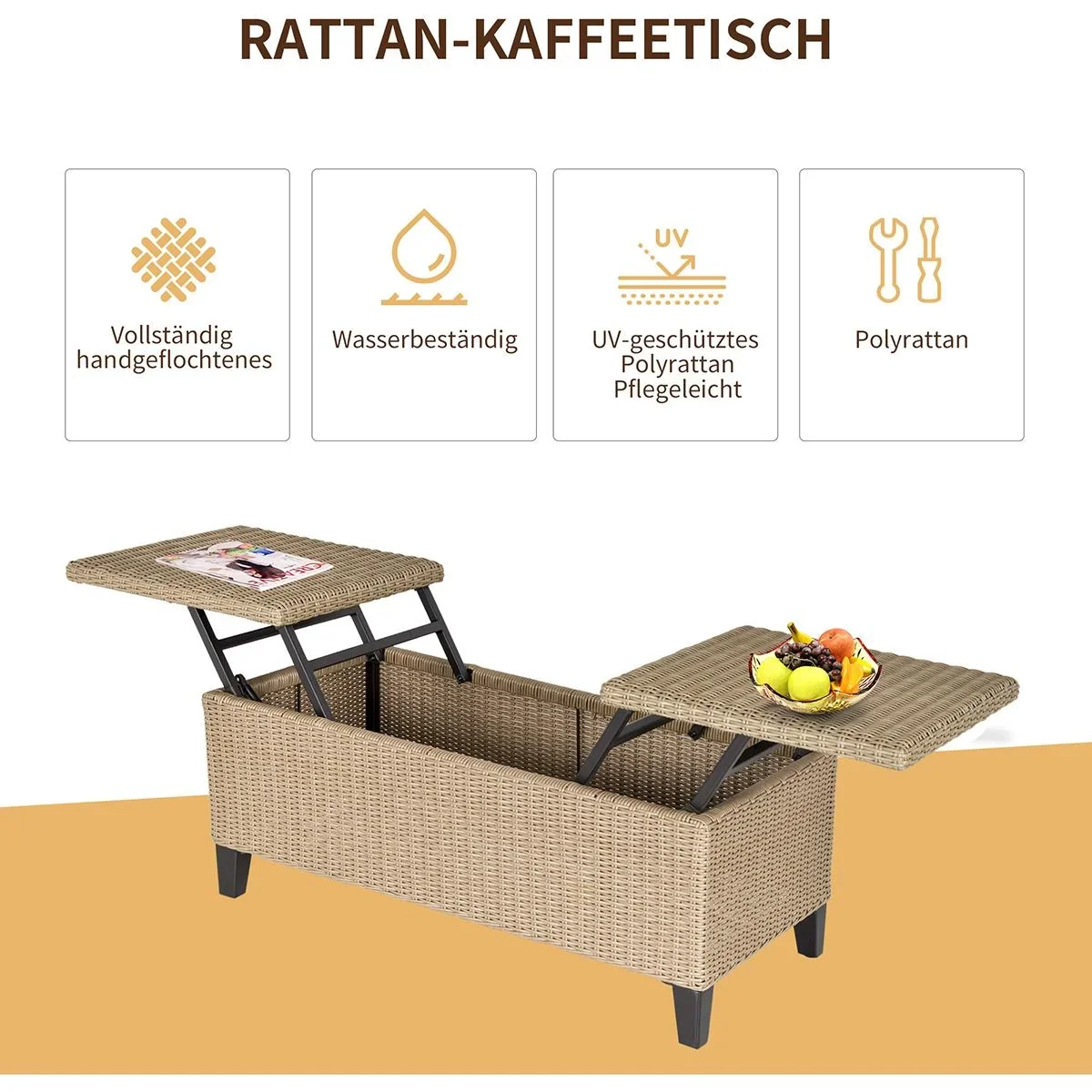 2in1 Gartentisch mit Stauraum khaki - 1