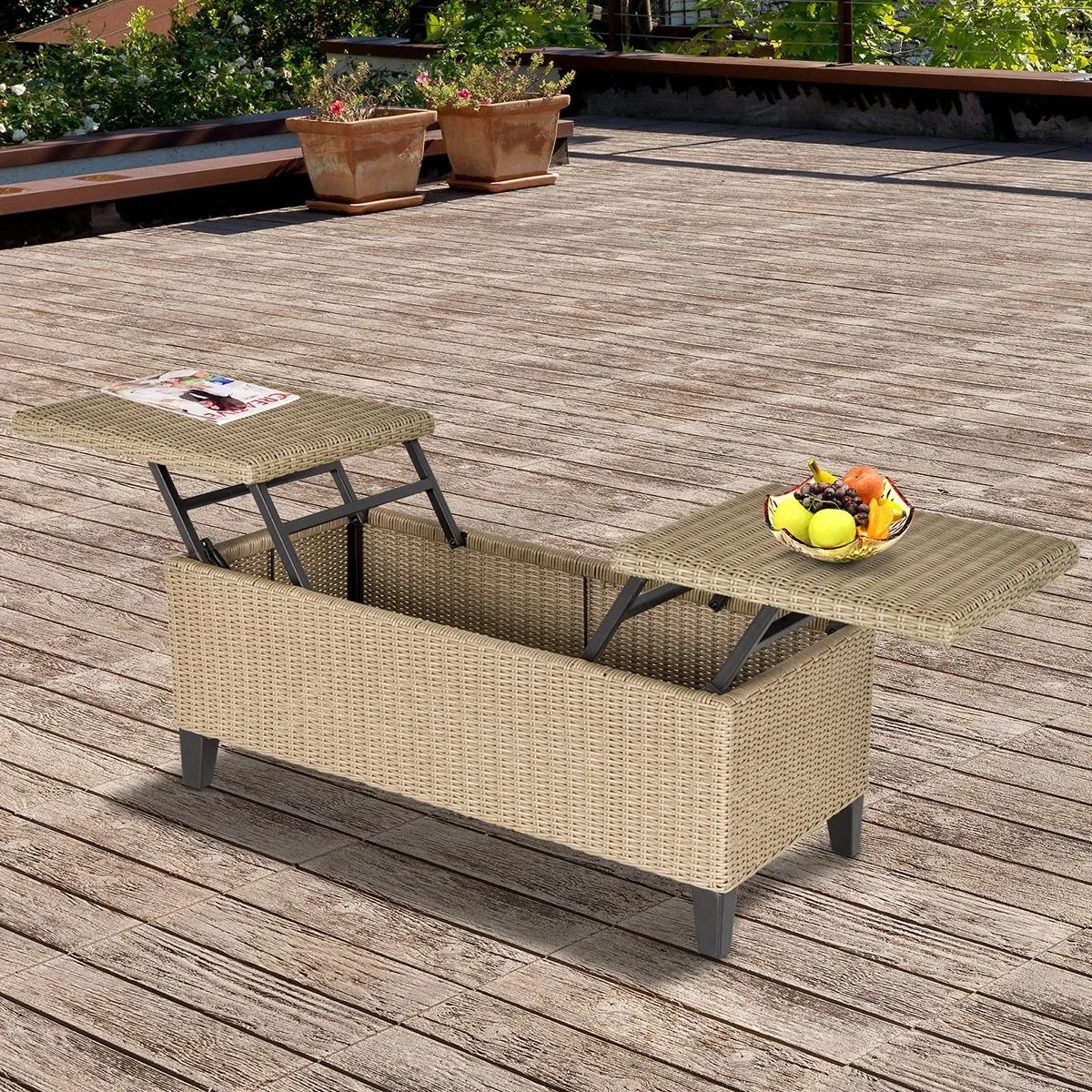 2in1 Gartentisch mit Stauraum khaki - 6