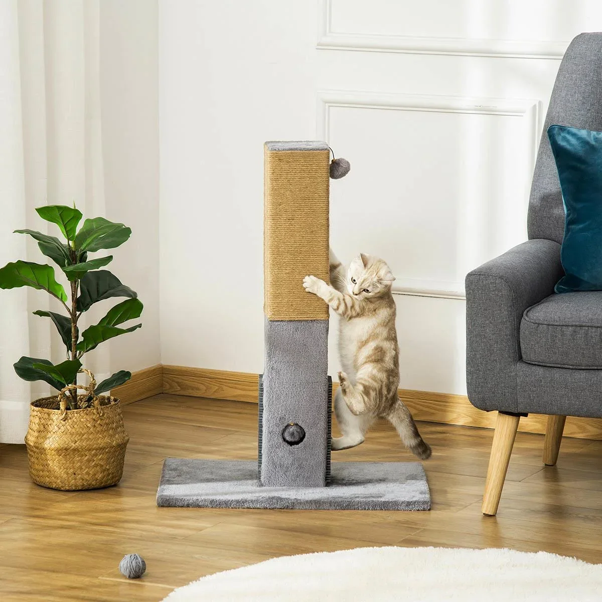 Kratzstamm für Katzen Kratzsäule 79H cm Katzenbaum mit Juteseil Katzenkratzbaum Kratzbaum Spielbaum inklusive Spielzeug - 1