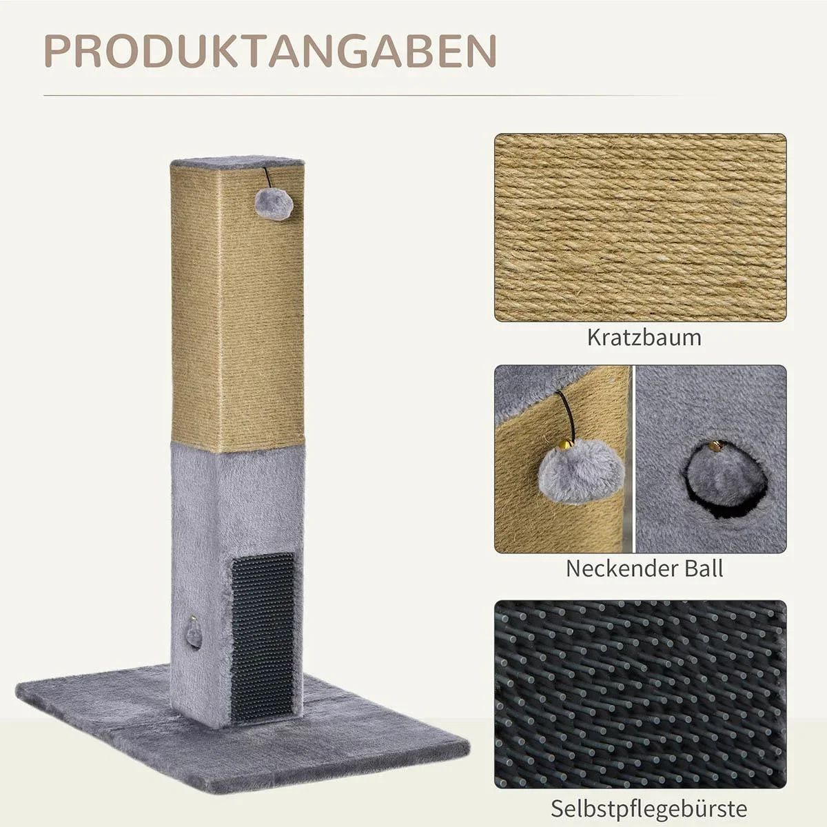 Kratzstamm für Katzen Kratzsäule 79H cm Katzenbaum mit Juteseil Katzenkratzbaum Kratzbaum Spielbaum inklusive Spielzeug - 3