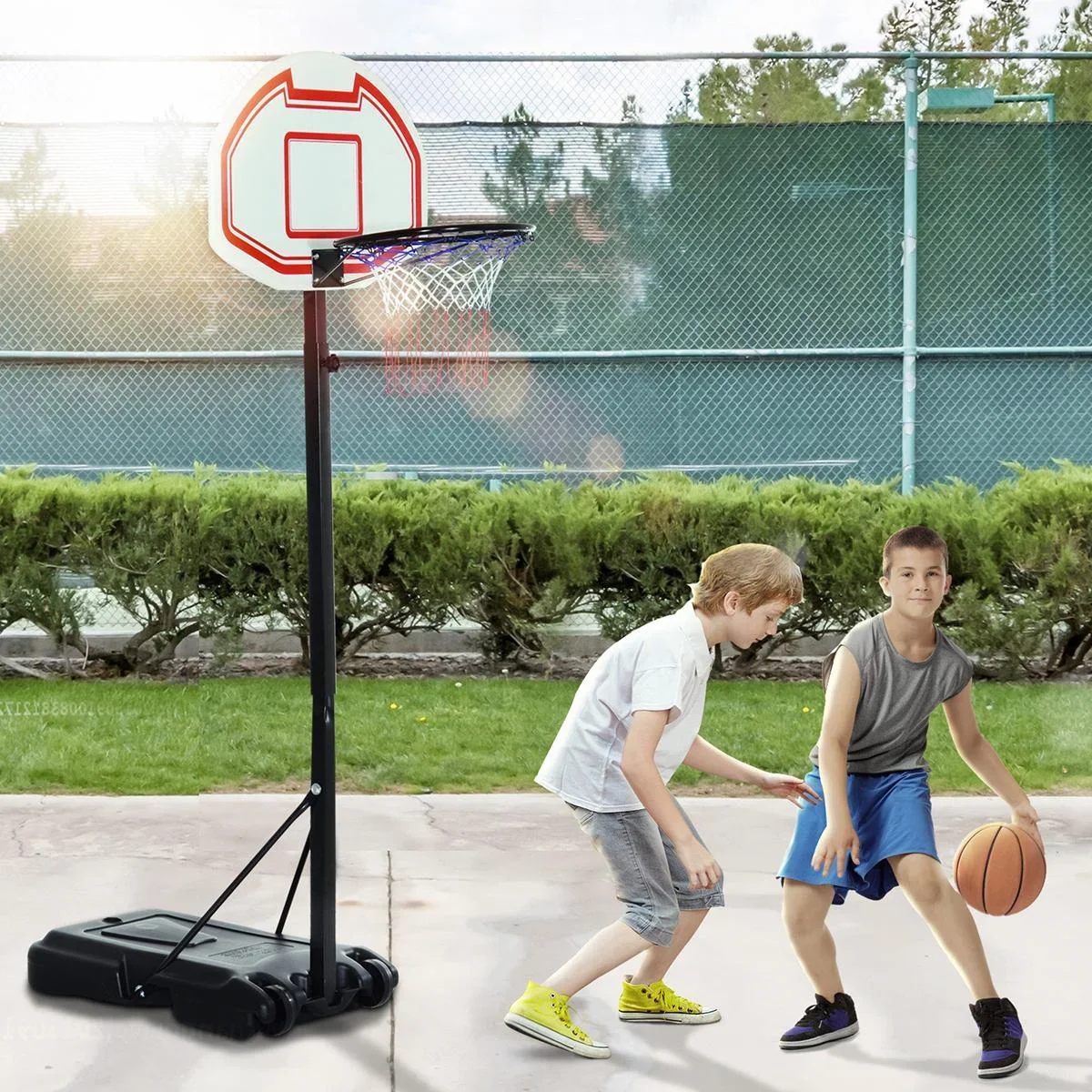 Kinder Basketballkorb mit Ständer schwarz/weiß/rot - 0