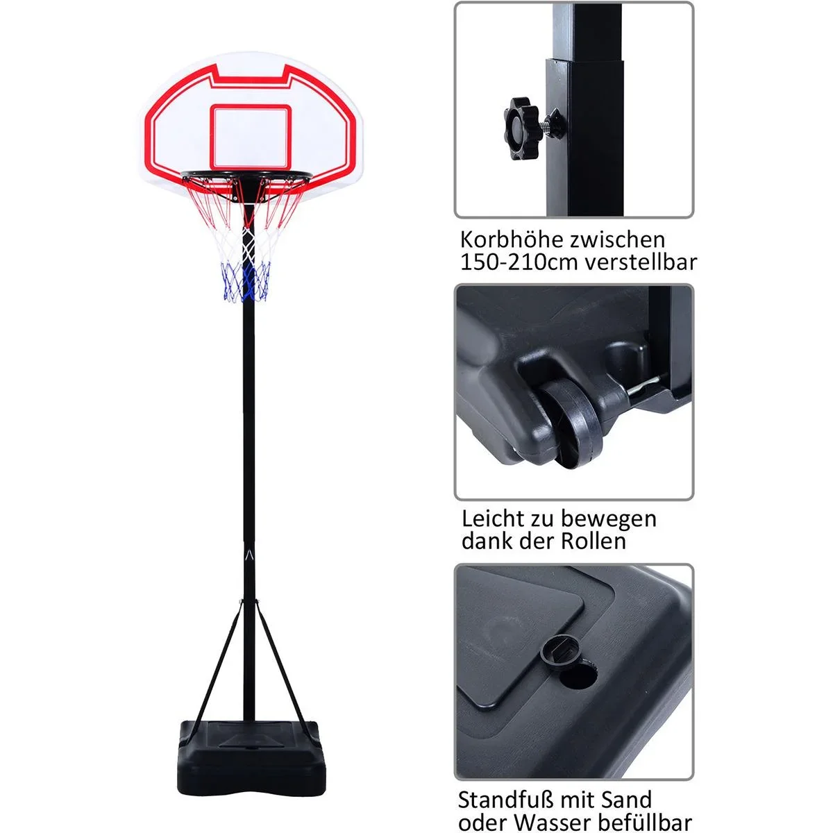 Kinder Basketballkorb mit Ständer schwarz/weiß/rot - 4