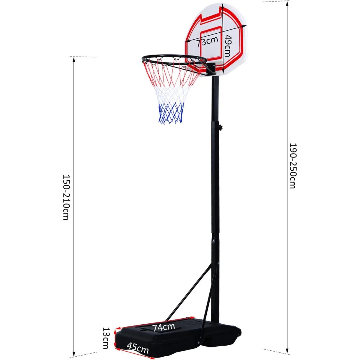 Kinder Basketballkorb mit Ständer schwarz/weiß/rot - 7