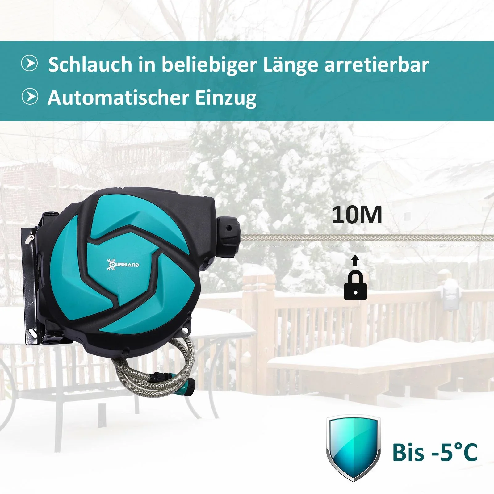 Schlauchtrommel Wandschlauchbox 180° schwenkbar Frostschutz -5 45 °C Kunststoff Grün + Schwarz 10 m - 3