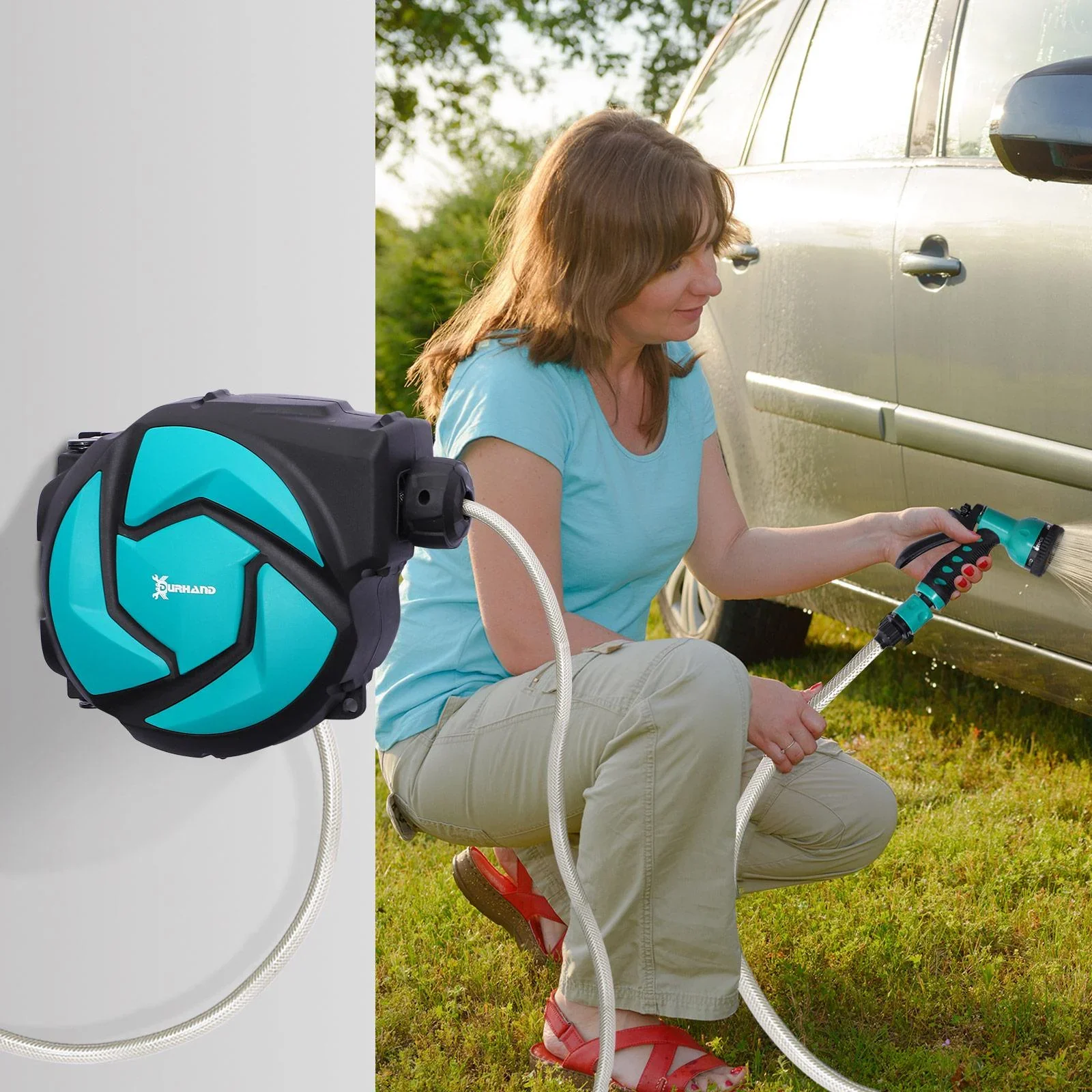 Schlauchtrommel Wandschlauchbox 180° schwenkbar Frostschutz -5 45 °C Kunststoff Grün + Schwarz 10 m - 7