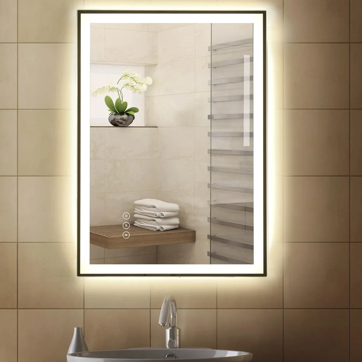 LED-Spiegel mit Touch-Schalter silber - 0