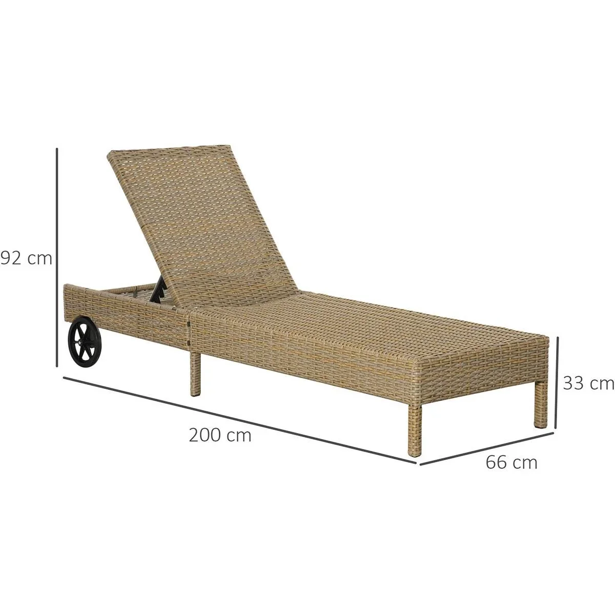 Gartenliege Rattanoptik Natur+Khaki 200 x 66 x 92 cm - 4