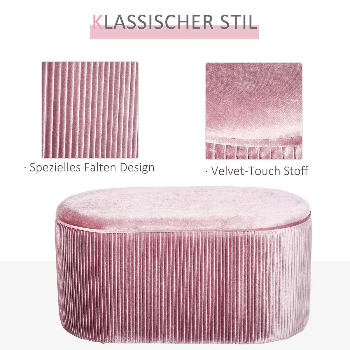 Sitzbank Polsterbank mit Stauraum Truhenbank für Wohnzimmer französische Stil Samt elegant Rosa 81 x 40 x 41 cm - 2