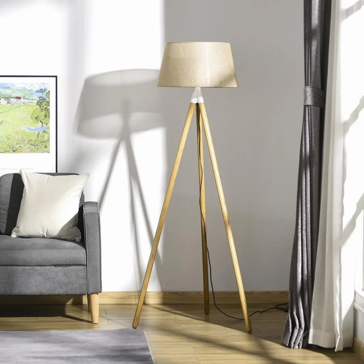 Stehlampe Stehleuchte Standleuchte mit Bambus Holz-Stativ modern  knstlerisch fr das Wohnzimmer Schlafzimmer PVC ABS 67 | Westfalia