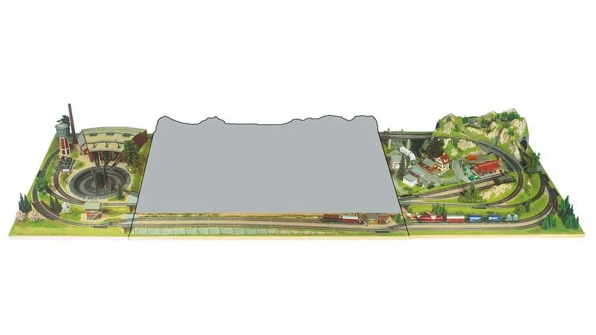 Anbauteil rechts - 100 x 120 cm, ca. 26 cm hoch, Spur H0,TT, koloriert und begrast, auf Holzrahmen - 0